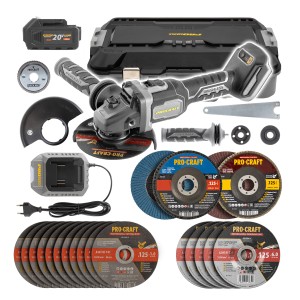 Procraft Zestaw akumulatorowa szlifierka kątowa AG125B + 19 tarcz SAG125B-CD