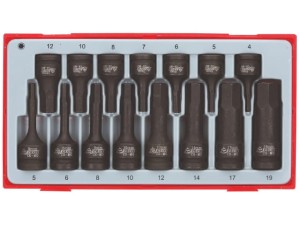 Zestaw nasadek maszynowych do gniazd sześciokątnych 4-19mm  1/2"i 3/4" 15szt. TT9015HX-P  151410107  TENGTOOLS