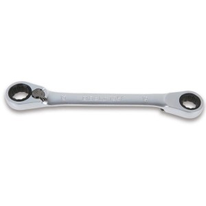 Klucz oczkowy z mechanizmem zapadkowym, dwustronny, dwunastokątny, odgięty  195P 14x15mm   001950215 BETA   