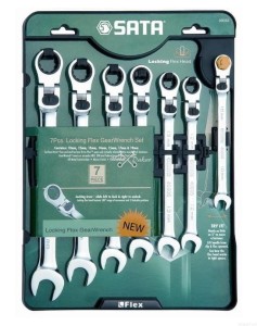 SATA 09043 KLUCZE PŁASKO-OCZKOWE 7szt. ŁAMANE Z GRZECHOTKĄ, BLOKADA, 10 12 13 14 15 17 19 mm