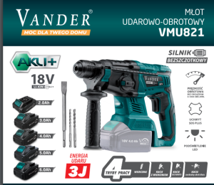 Vander  VMU821 Młotowiertarka AKU+ z silnikiem bezszczotkowym
