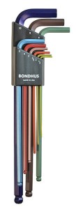 Zestaw kluczy imbusowych długich, z kulką kolorowe 1,5-10mm, 9szt.  BO69699  BONDHUS