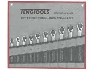 Zestaw kluczy płasko-oczkowych zapadkowych 10-19mm 10szt. 6510RMM 186430104  TENGTOOLS