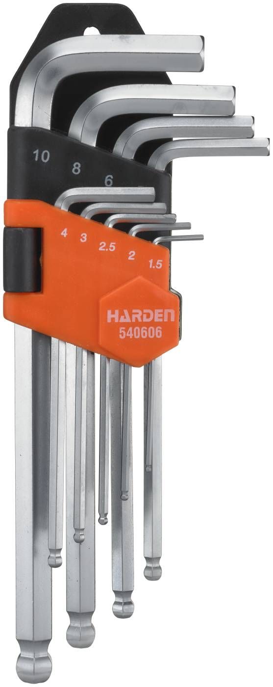 HARDEN 275590107 Zestaw kluczy trzpieniowych sześciokątnych z końcówką kulistą 1,5 - 10 mm