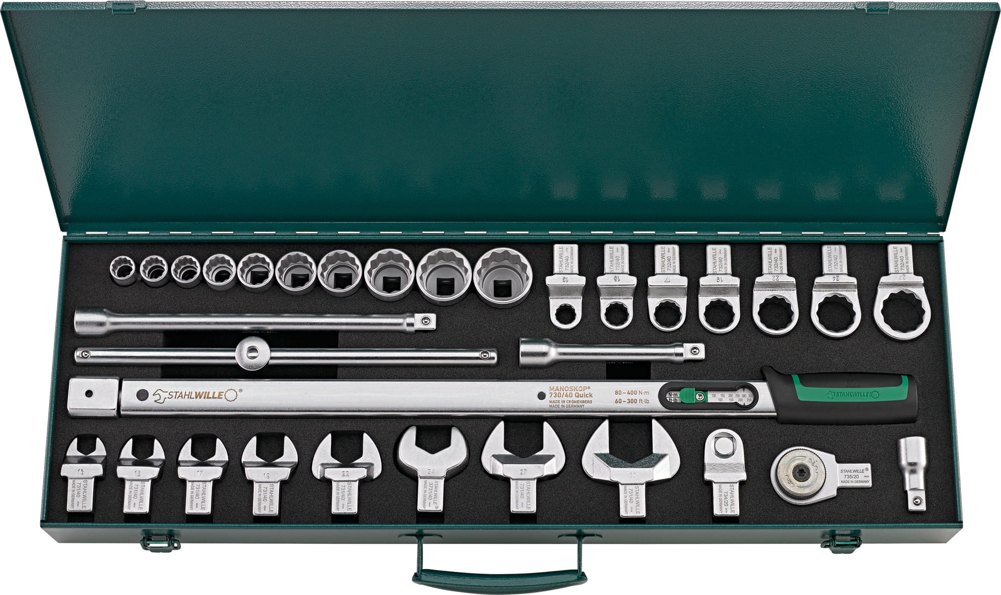 STAHLWILLE 96502053 Zestaw klucz dynamometryczny 80-400 Nm z nasadkami 32cz. 730R/40/32 QUICK