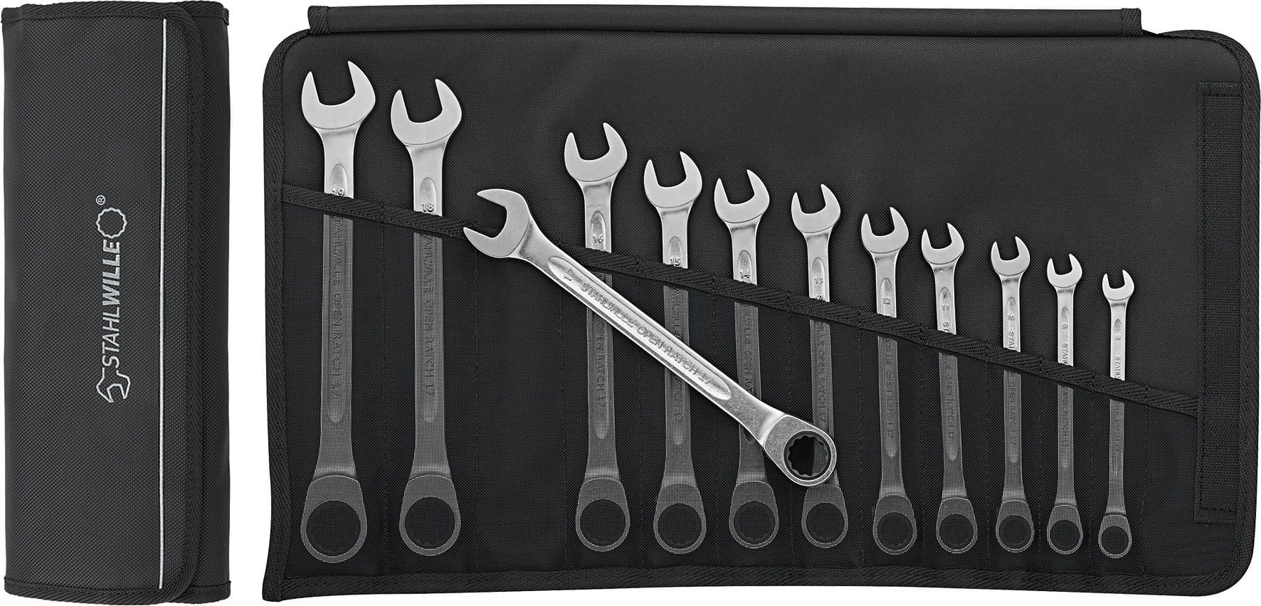 STAHLWILLE 96401712 Zestaw kluczy płasko-oczkowych z grzechotką 8-19mm 12szt. 17F/12