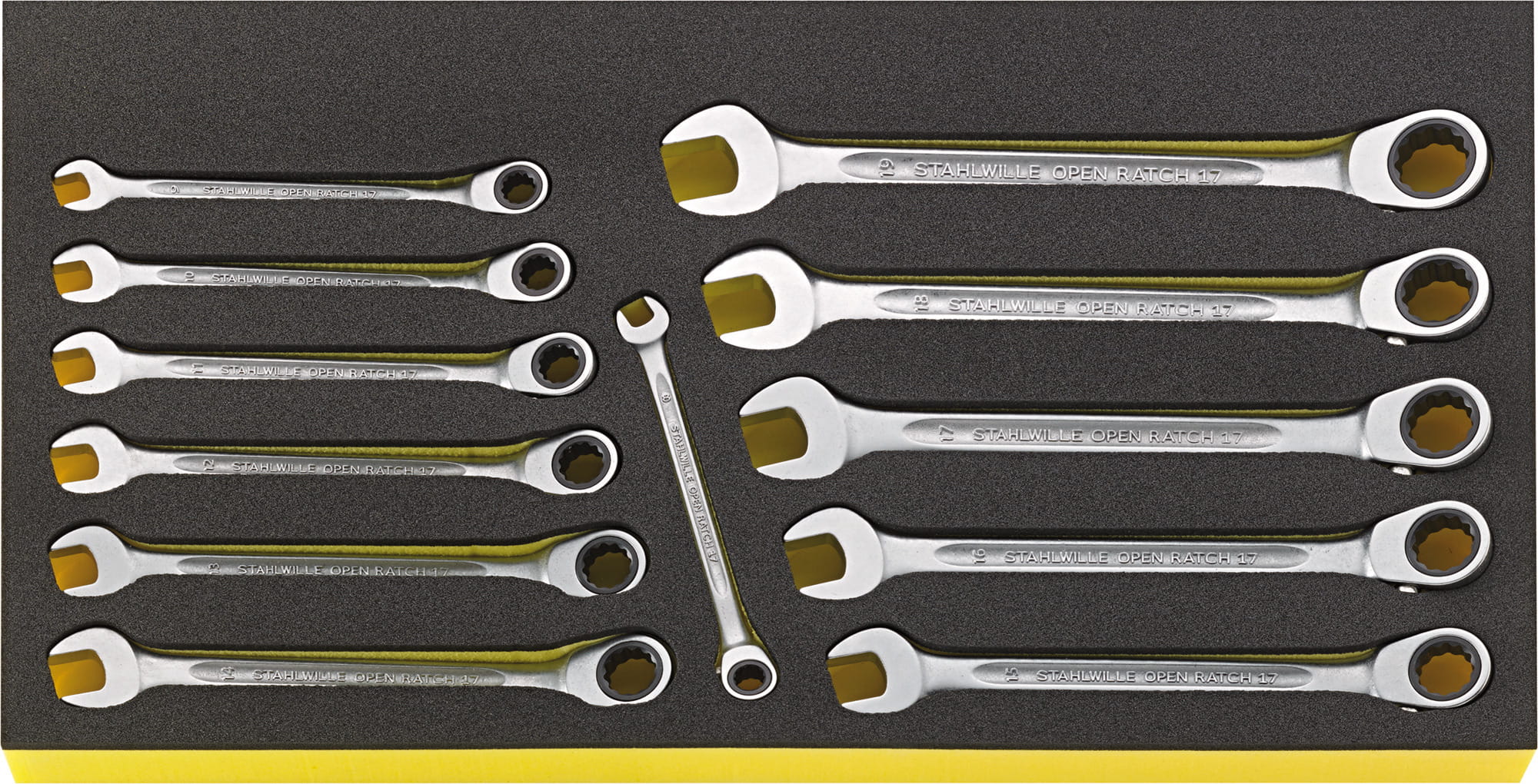 STAHLWILLE 96830128 Zestaw kluczy płasko-oczkowych z grzechotką 8-19mm TCS WT 17/12