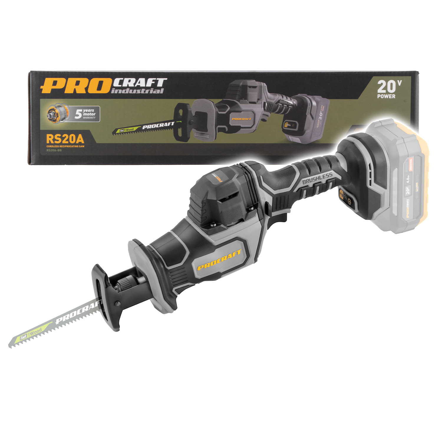 Procraft Akumulatorowa piła szablasta RS20ABB (bez akumulatora i ładowarki)