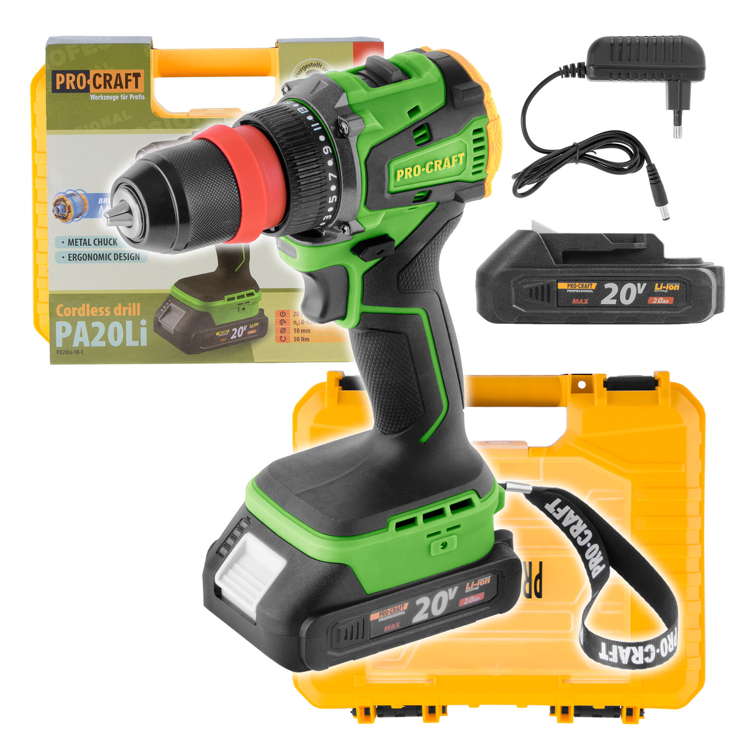 Procraft Wiertarko-wkrętarka akumulatorowa 20V 50Nm PA20LIDFR
