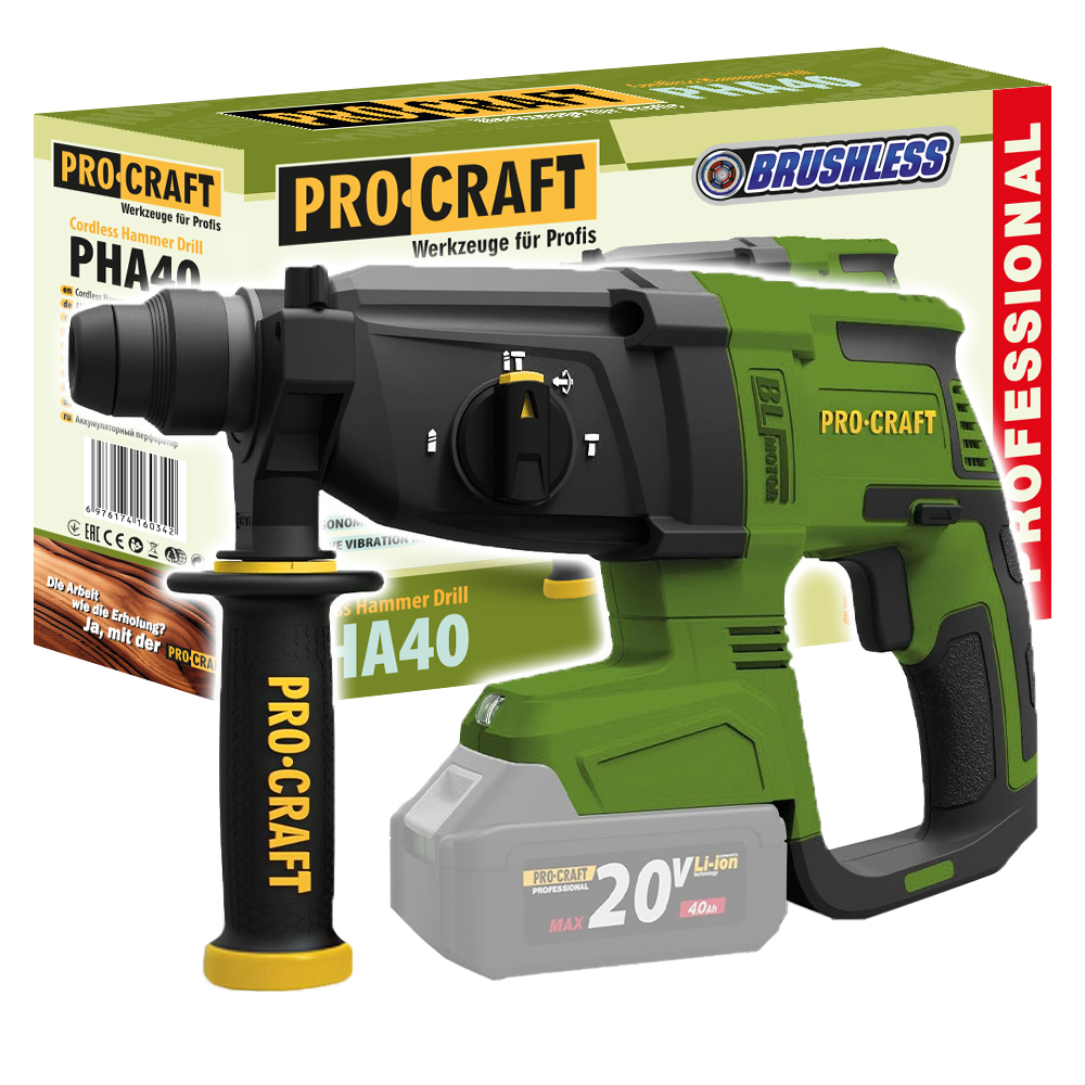 Młotowiertarka akumulatorowa Procraft PHA40bb, SDS PLUS, BEZSZCZOTKOWA