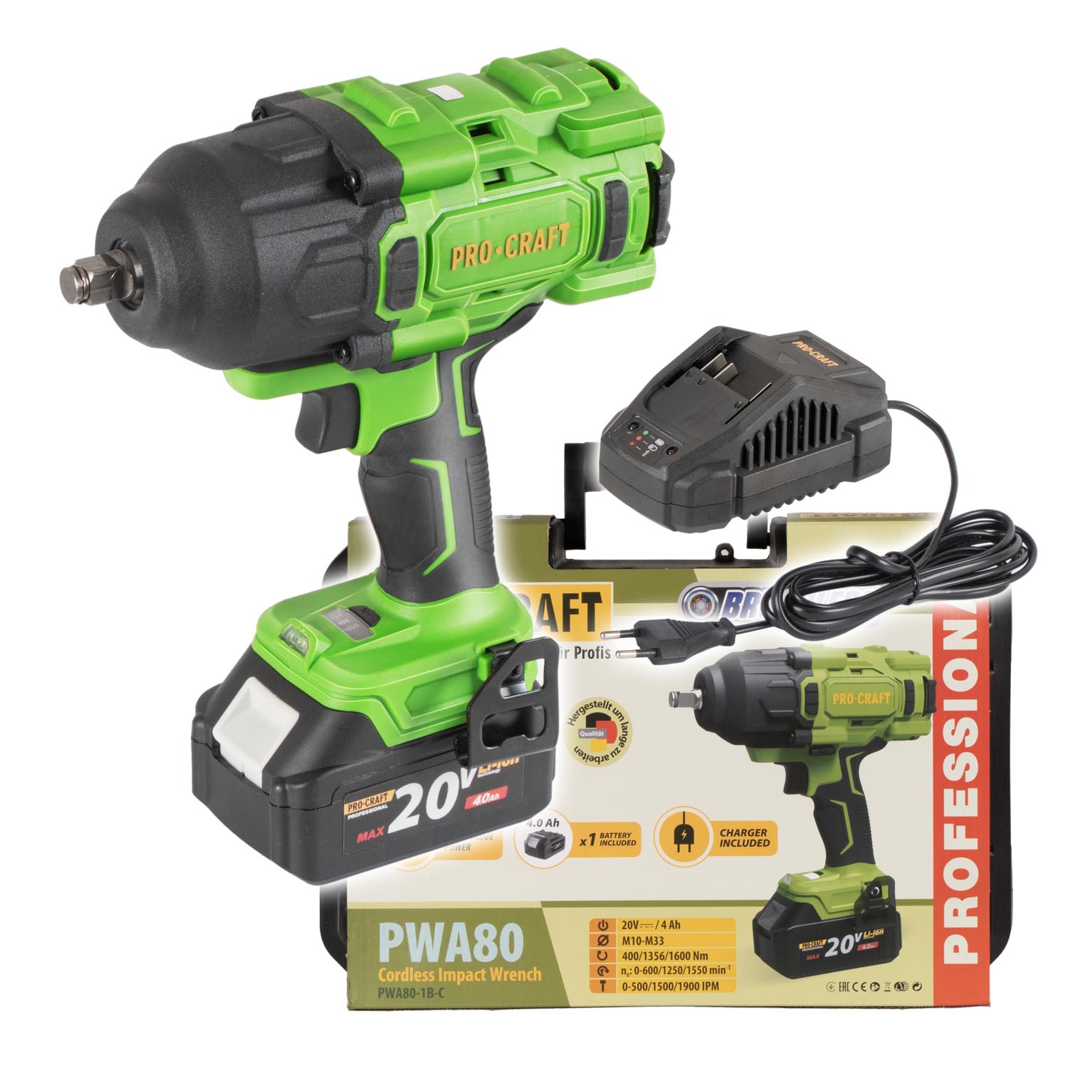 Procraft Akumulatorowy klucz udarowy 20V 1600Nm 1/2" PWA80-1B-C