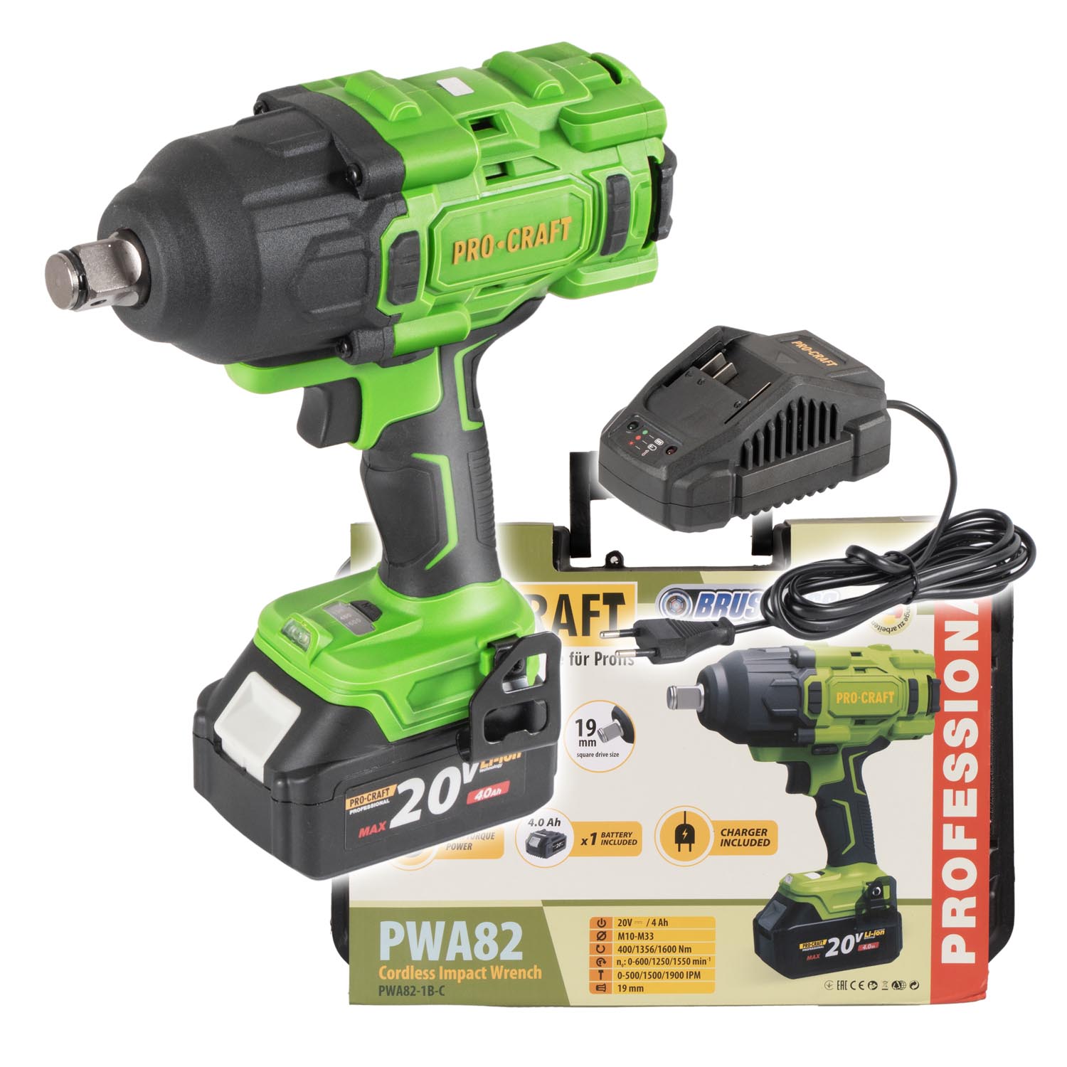 Procraft Akumulatorowy klucz udarowy 20V 1600Nm 3/4" PWA82-1B-C