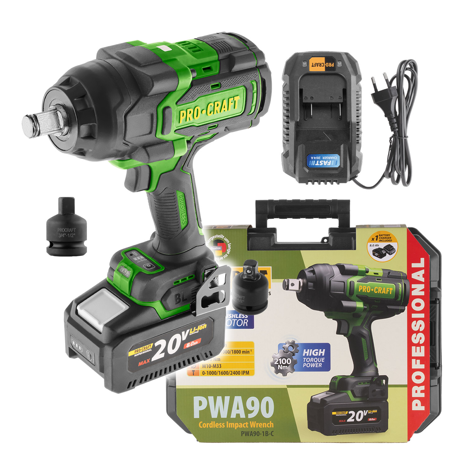 Procraft Akumulatorowy klucz udarowy 20V 2100Nm 3/4" PWA90