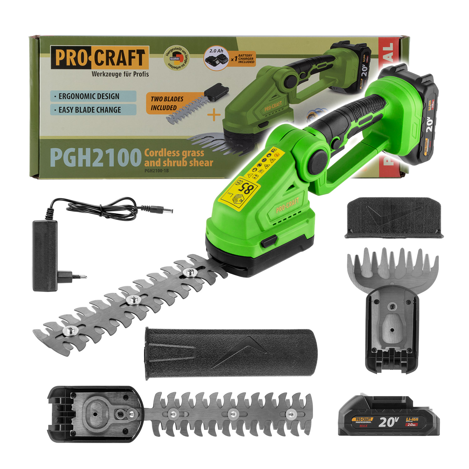 Procraft Akumulatorowe nożyce do trawy i żywopłotu 20V PGH2100