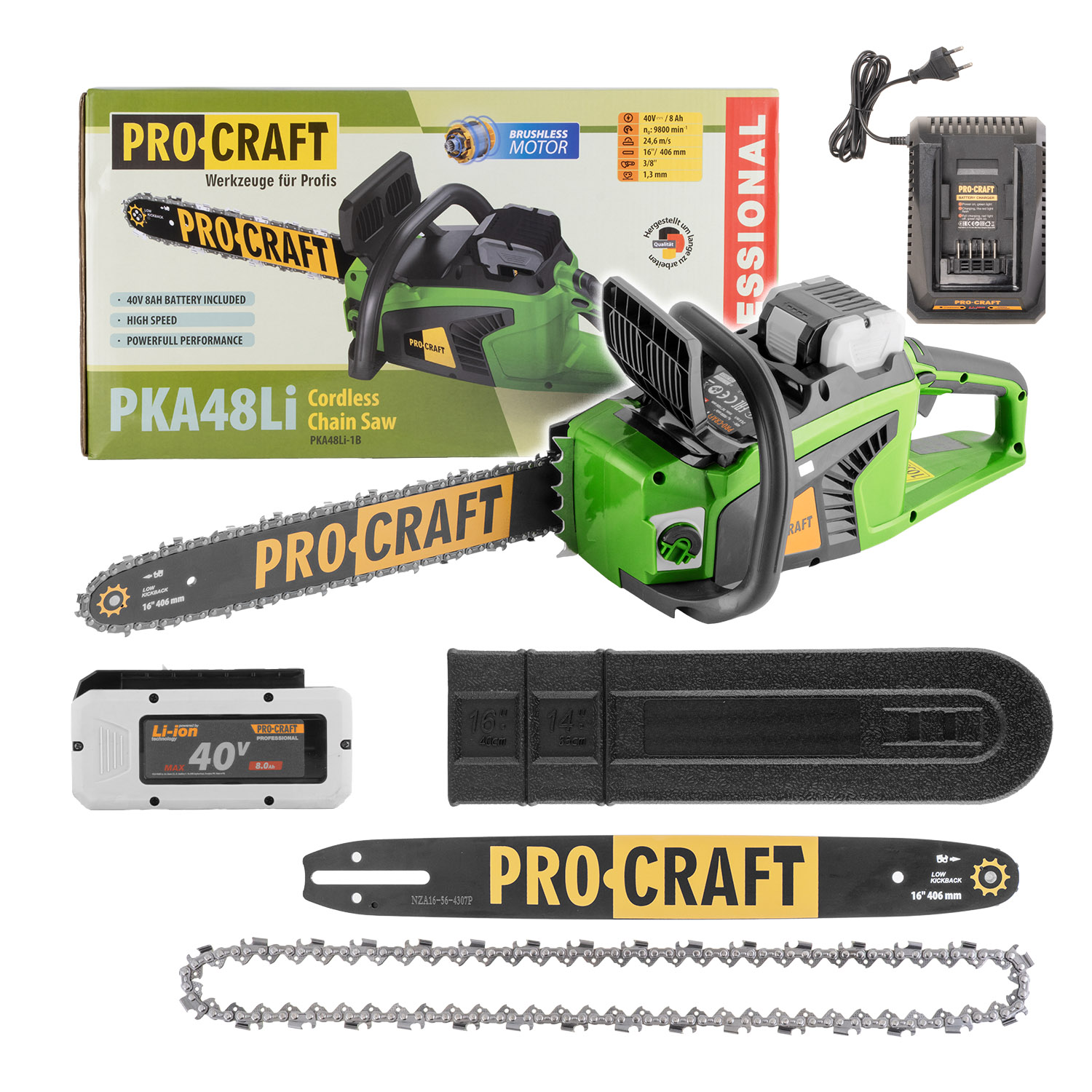 Procraft Akumulatorowa piła łańcuchowa 40V 8Ah 406mm PKA48LI