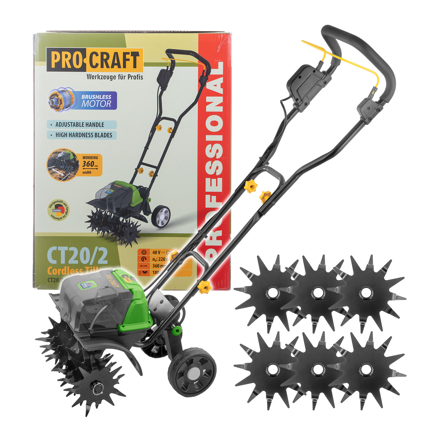 Procraft Akumulatorowa glebogryzarka 2x20V 360mm CT20/2BB (bez akumulatorów i ładowarki)