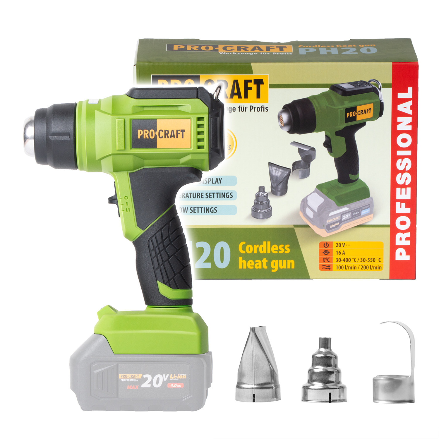 Procraft Akumulatorowa opalarka 20V 550°C LCD PH20BB (bez akumulatora i ładowarki)