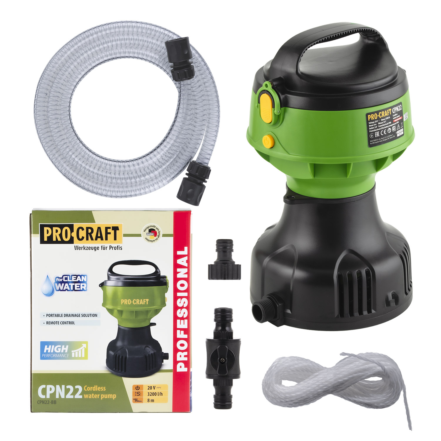 Procraft Akumulatorowa pompa do wody 20V 160W 3200l/h CPN22BB (bez akumulatora i ładowarki)