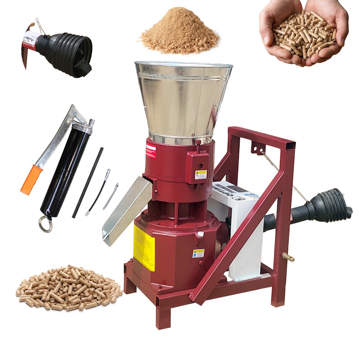 OPTIMAT Przemysłowa Peleciarka Granulator Paszy Peletu do ciągnika 800kg/h - Ø299 mm PP800WOM