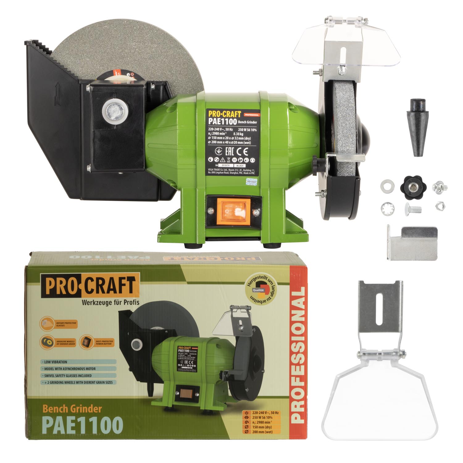 Procraft Szlifierka stołowa dwutarczowa 250W 150/200mm PAE1100