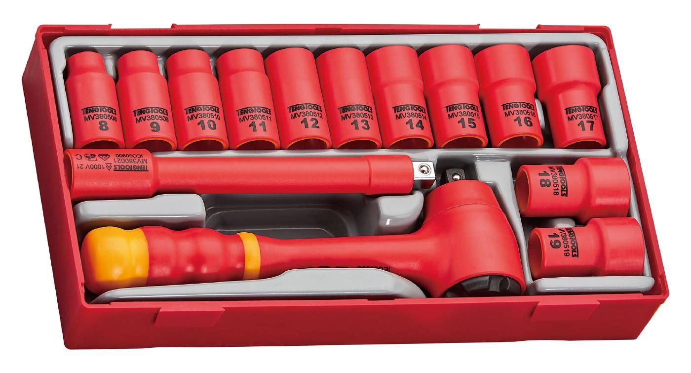 TENGTOOLS 285240107 Zestaw narzędzi nasadowych izolowanych VDE 1000V 3/8"