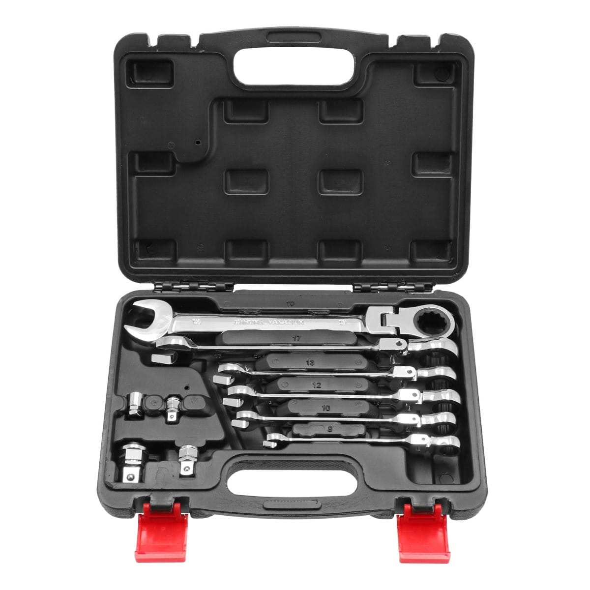 AIRPRESS 75257 Zestaw kluczy płasko-oczkowych z grzechotką 8-19mm w walizce